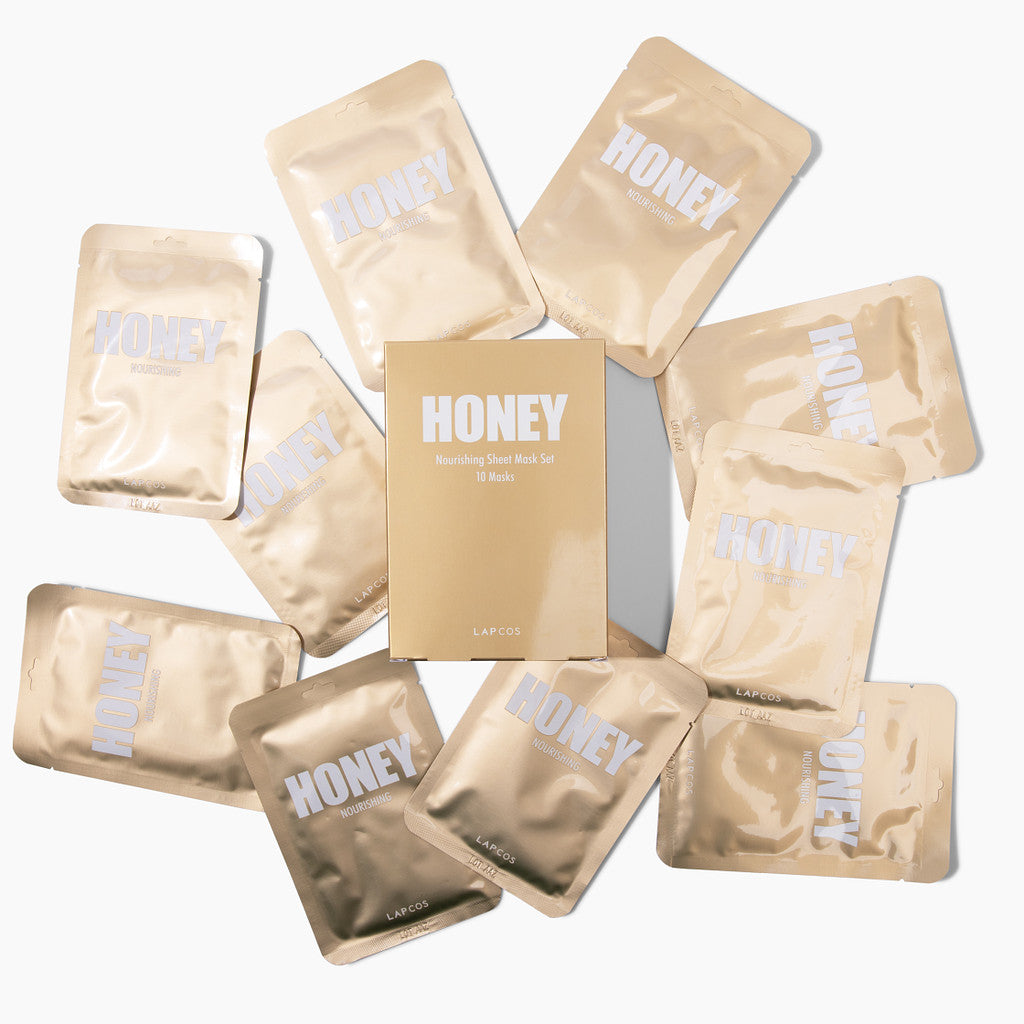 set of honey face masks spread out - by lapcos korean skincare