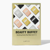 Lapcos Beauty Buffet korean sheet masks packaging with various colored masks on a white background